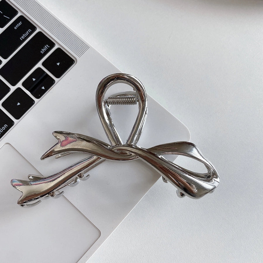 Ribbon bow hairpin for women  new back head clip shark clip high-end silver metal clip hairpin