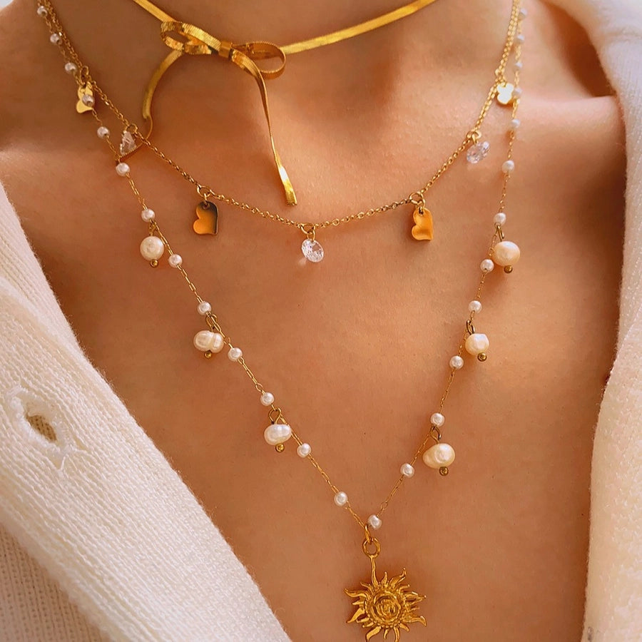 Jewelry Elegant Sun Bow Knot 304 Stainless Steel Necklace