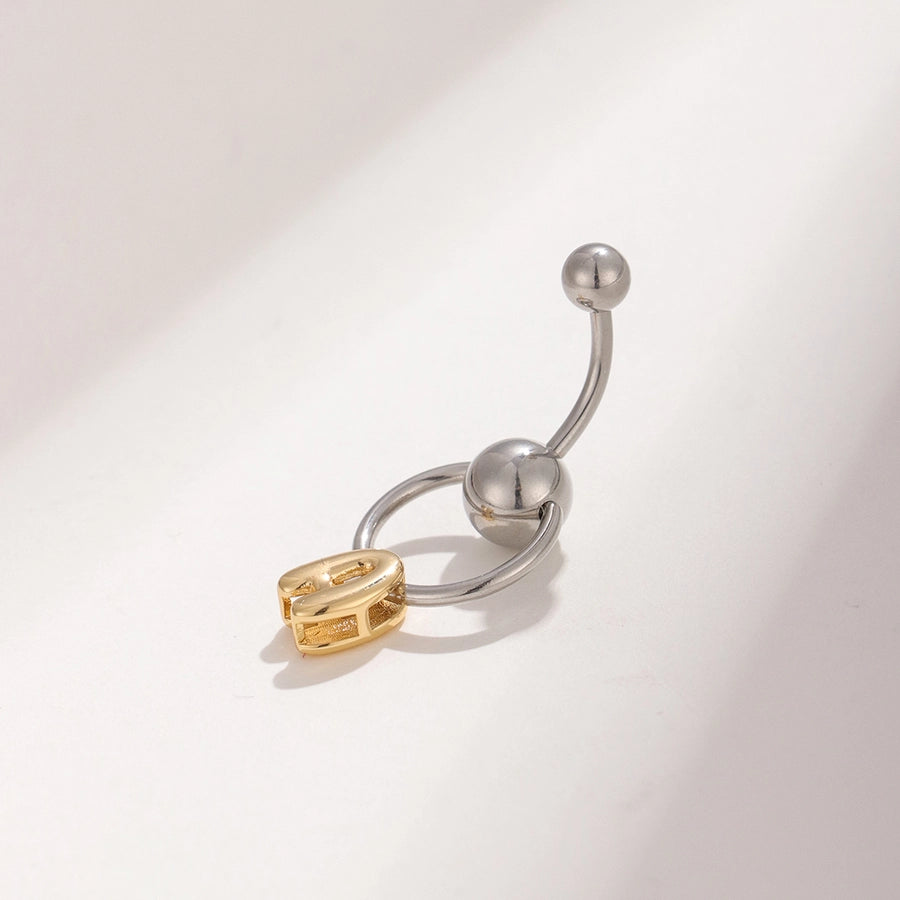 1 Piece Belly Rings Vacation Classic Style Round Letter 302 Stainless Steel Brass 18K Gold Plated Belly Rings