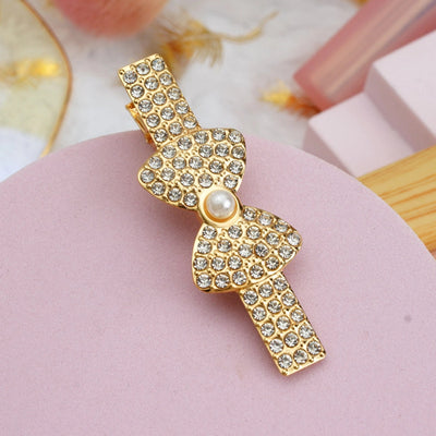 fairy style bow knot metal inlay rhinestones pearl hair clip 1 piece