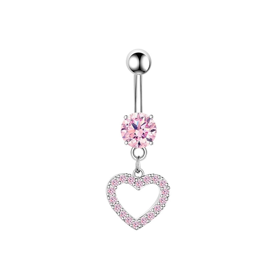 1 Piece 1 Set Belly Rings Hip-Hop Shiny Heart Shape 316L Stainless Steel  Copper Hollow Out Inlay Zircon Belly Rings