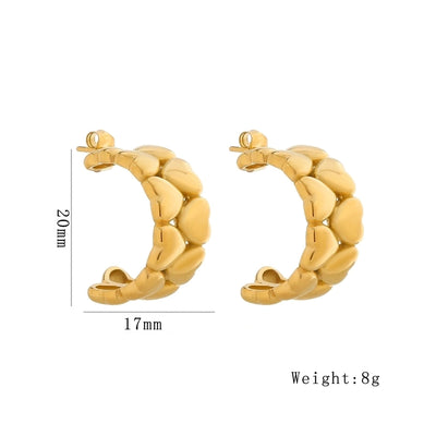 1 Pair Elegant C Shape Heart Shape 304 Stainless Steel 18K Gold Plated Ear Studs