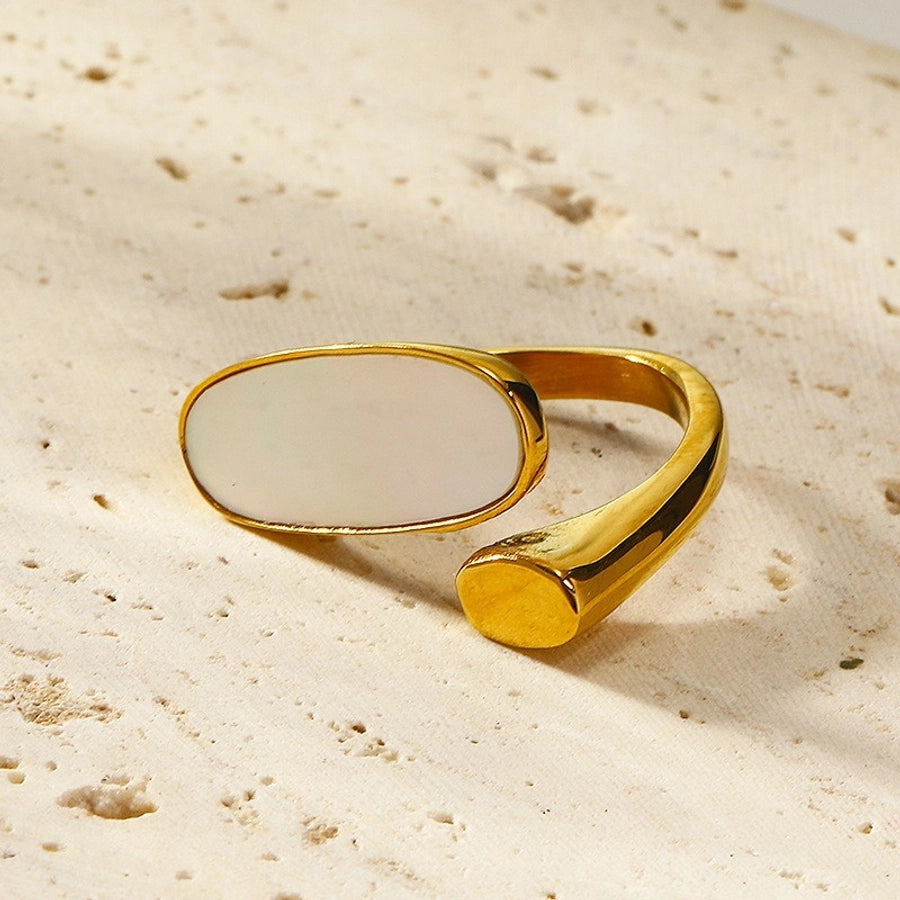 Jewelry Lady Novelty Streetwear Geometric Rectangle 304 Stainless Steel Shell 18K Gold Plated Inlay Open Rings