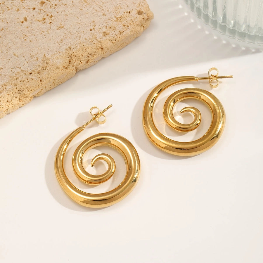 1 Pair Modern Style Commute Spiral Stripe Plating 304 Stainless Steel 18K Gold Plated Ear Studs