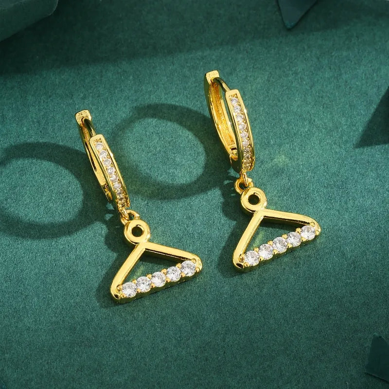 1 Pair Elegant Geometric Inlay Copper Zircon 18K Gold Plated Drop Earrings