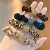 fashion solid color leopard cloth pearl inlay rhinestones hair tie 1 piece