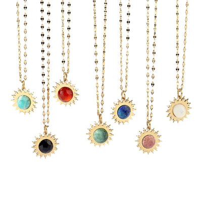 Jewelry Retro French Style Geometric Titanium Steel Natural Stone 14K Gold Plated Plating Pendant Necklace