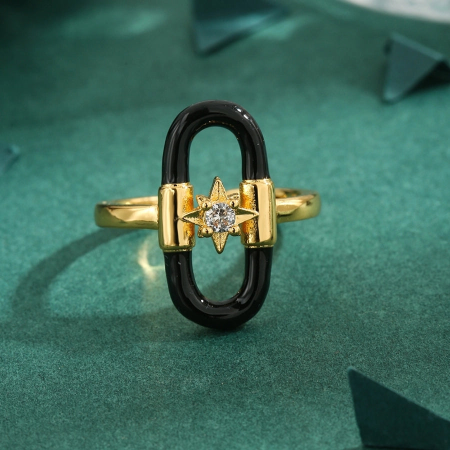 Jewelry Vintage Style Geometric Copper Zirconia 18K Gold Plated Open Rings