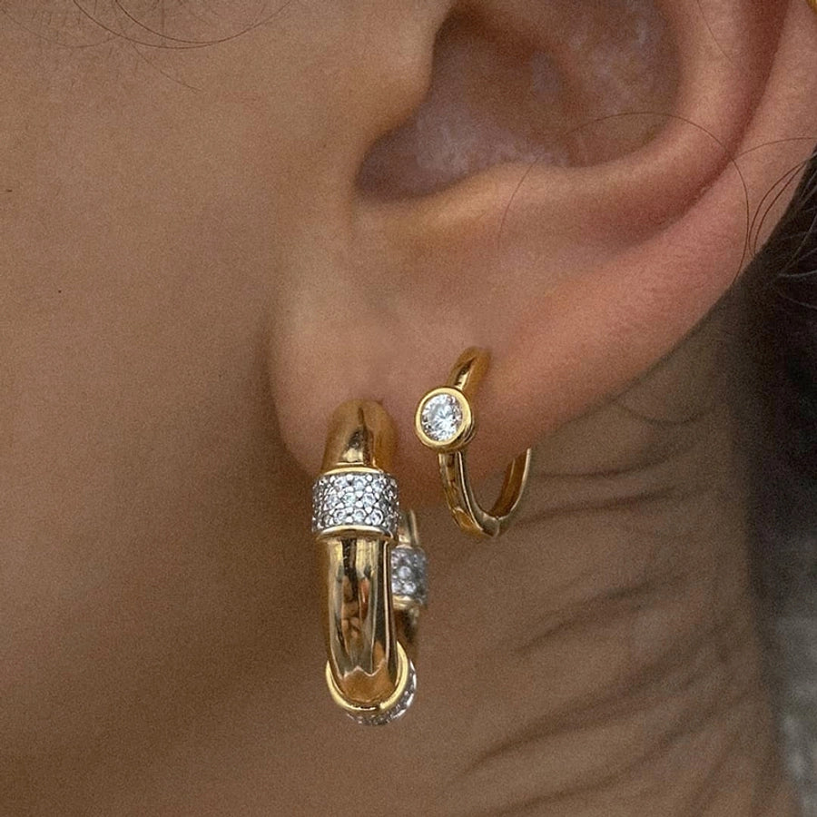 1 Pair Elegant Retro Luxurious Geometric Copper Zircon 24K Gold Plated Hoop Earrings Ear Studs