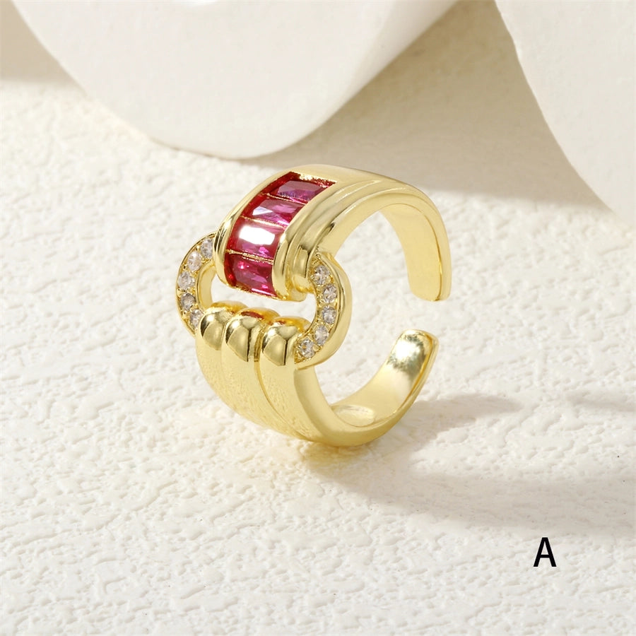 Jewelry IG Style Shiny Oval Copper Zircon Inlay Open Rings