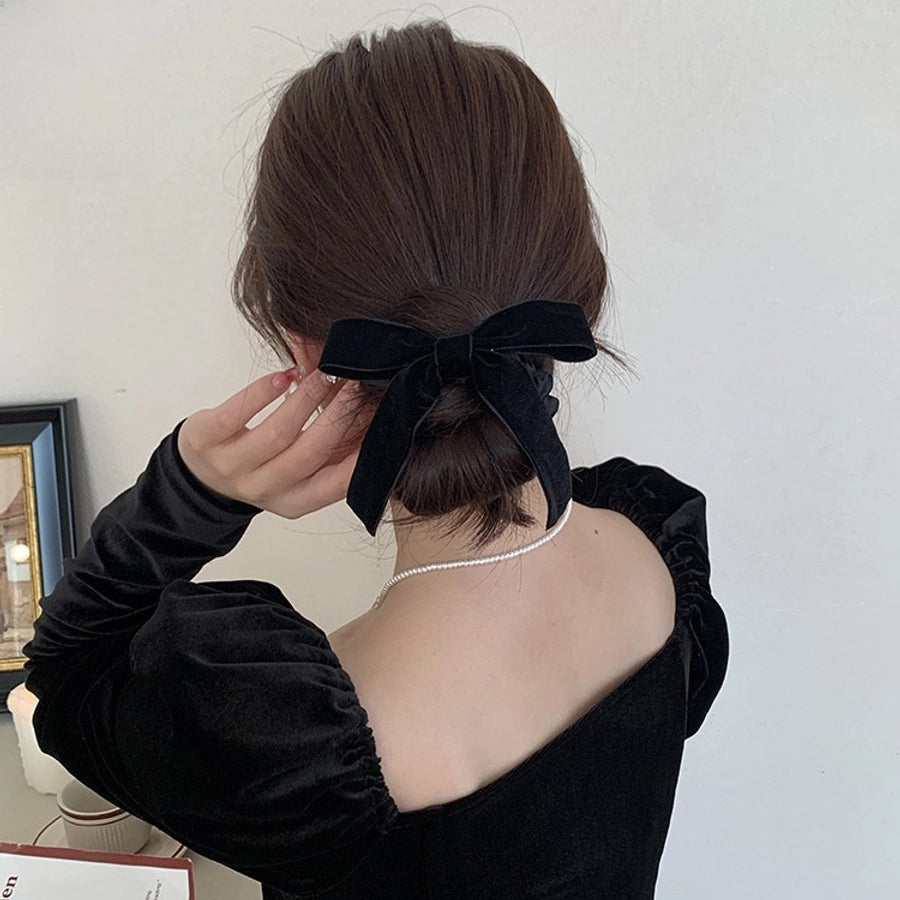 Black velvet bow simple elegant hair tie female hair band  new autumn and winter high-grade hair rope hair rope