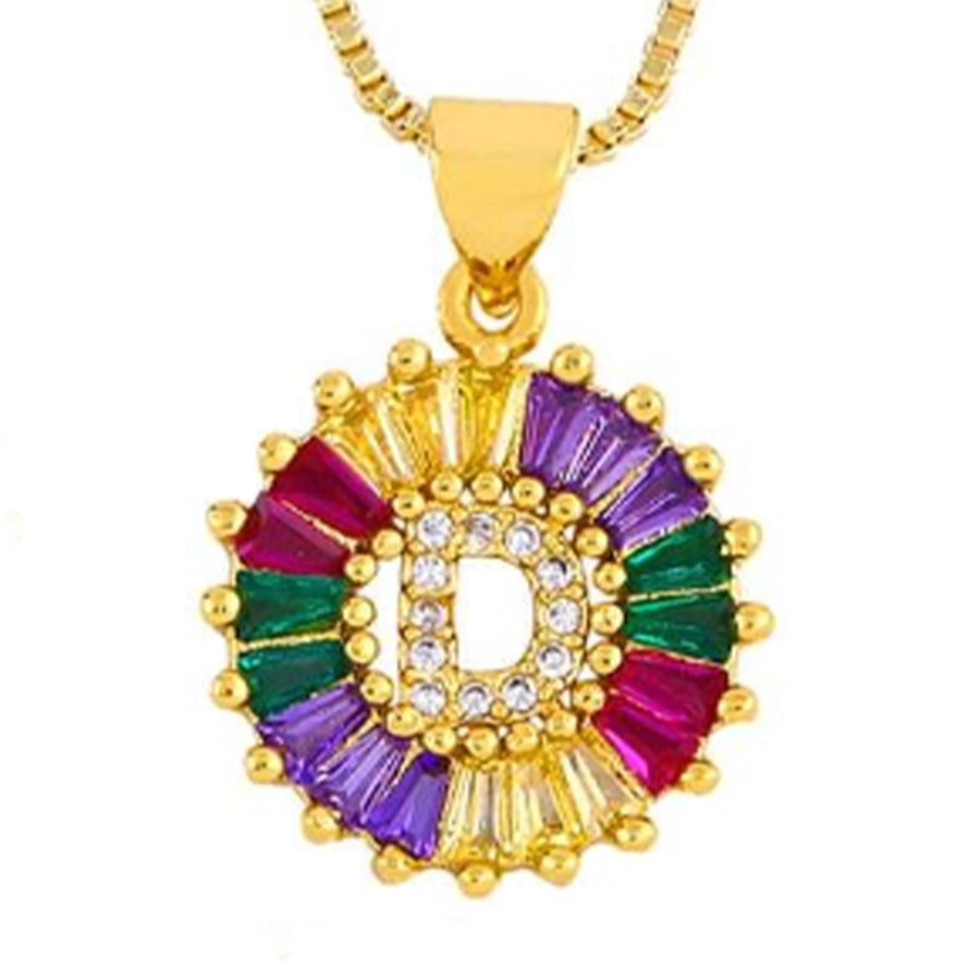 Copper 18K Gold Plated Plating Inlay Letter Zircon Pendant Necklace