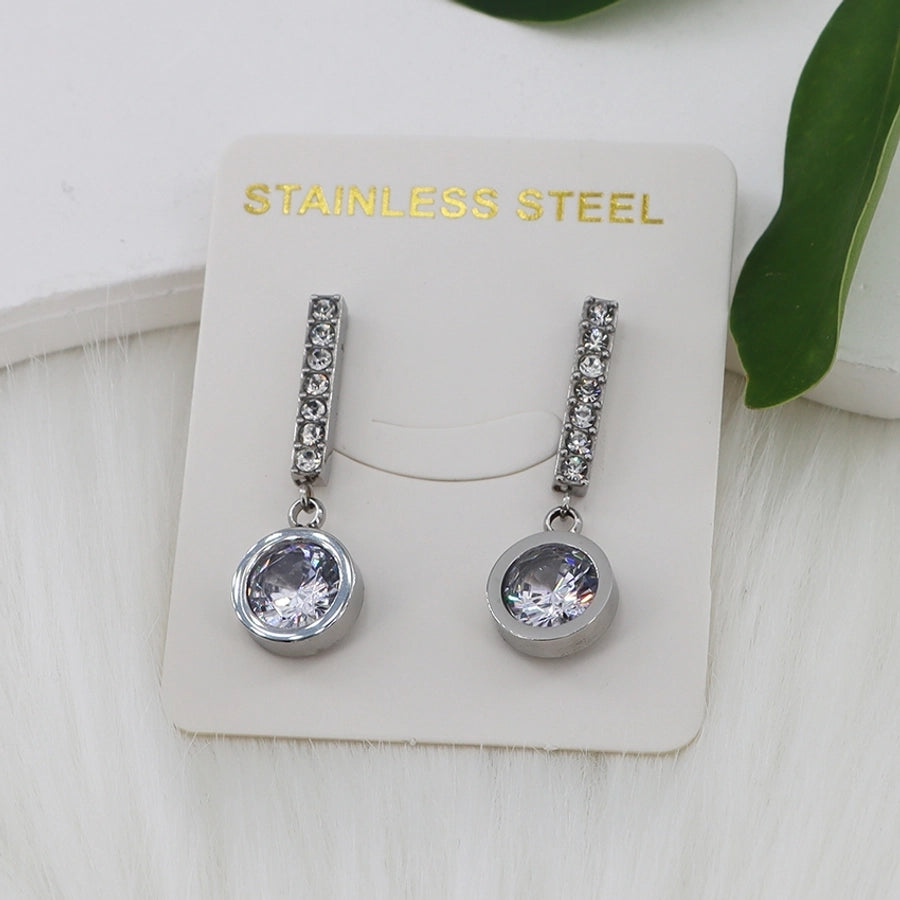 1 Pair Vintage Style Simple Style Classic Style Geometric Inlay 304 Stainless Steel Zircon Gold Plated Ear Studs