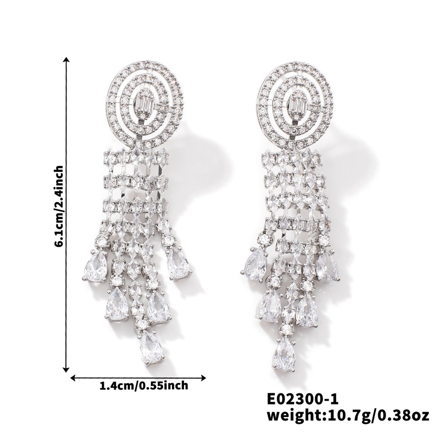 1 Pair Elegant Luxurious Modern Style Geometric Inlay Copper Zircon Rhodium Plated Drop Earrings