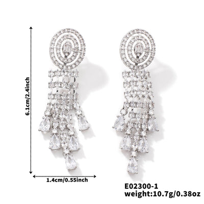 1 Pair Elegant Luxurious Modern Style Geometric Inlay Copper Zircon Rhodium Plated Drop Earrings