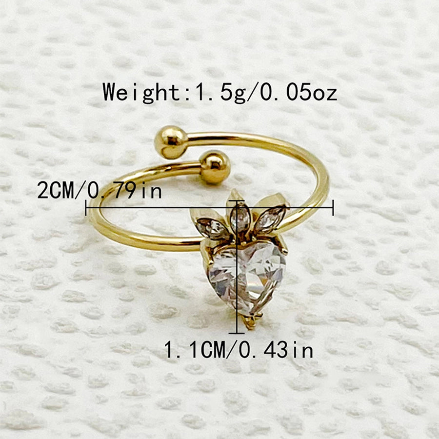 Jewelry Casual Sweet Simple Style Geometric Leaves Flower 304 Stainless Steel Zircon 14K Gold Plated Inlay Open Rings