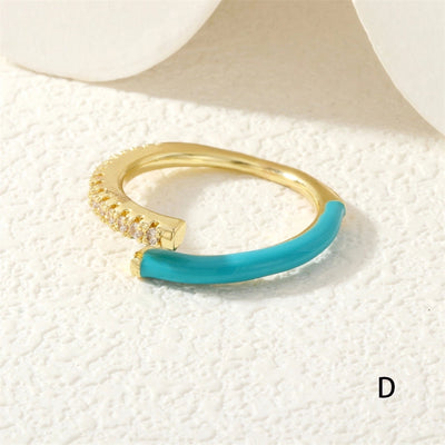 Jewelry Classic Style Geometric Lines Copper Zircon Enamel Rings