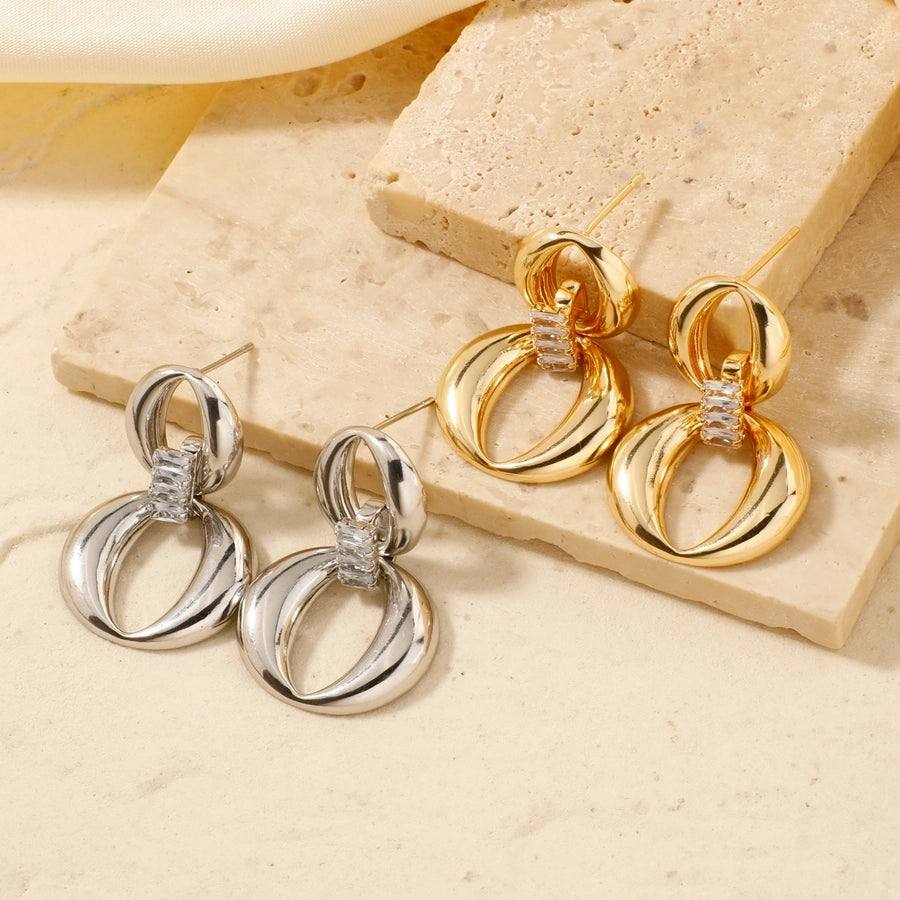 1 Pair Elegant Glam Shiny Geometric Inlay Copper Zircon K Gold Plated Rhodium Plated Drop Earrings