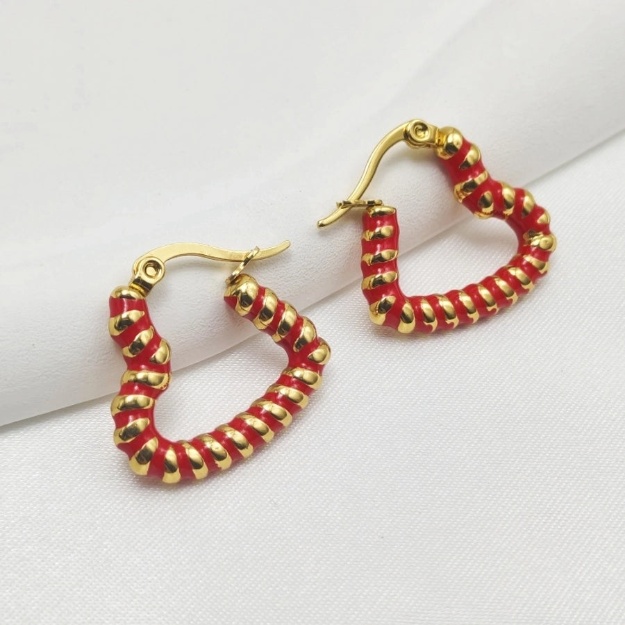 1 Pair Elegant Simple Style Heart Shape Twist Enamel 304 Stainless Steel Stainless Steel Earrings