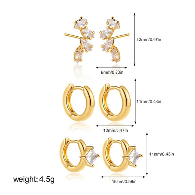 1 Set Elegant Luxurious Square Oval Copper Hoop Earrings