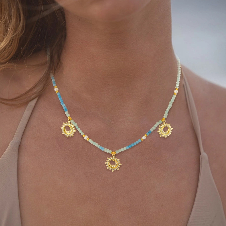 Copper Gold Plated Plating Inlay Sun Zircon Pendant Necklace