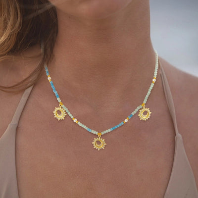 Copper Gold Plated Plating Inlay Sun Zircon Pendant Necklace