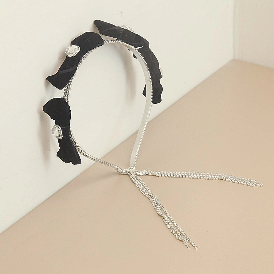women's sweet shiny heart shape bow knot alloy tassel inlay rhinestones hair band