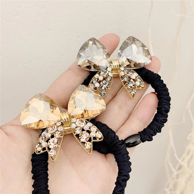 simple style bow knot alloy inlaid crystal hair tie