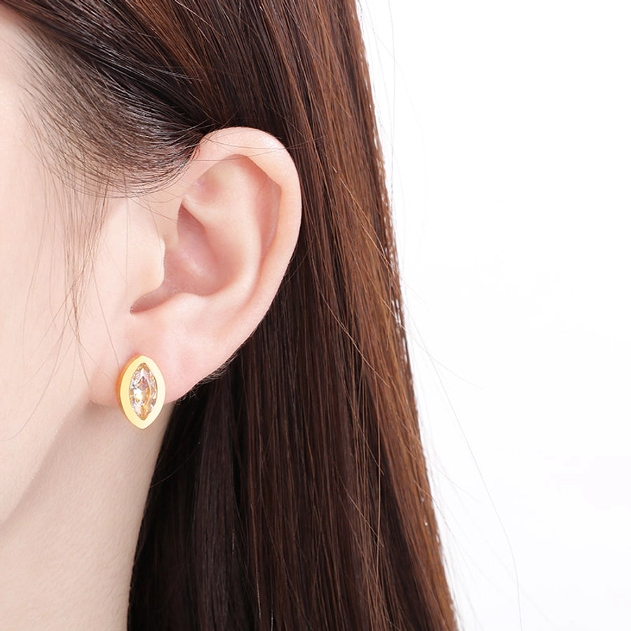 1 Pair Vintage Style Water Droplets Hollow Out Inlay 304 Stainless Steel Zircon 18K Gold Plated Ear Studs