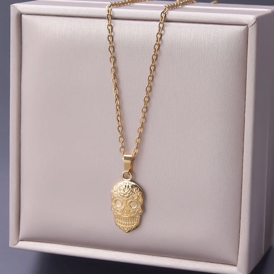 Jewelry Casual Hip-Hop Funny Skull 304 Stainless Steel 18K Gold Plated Plating Pendant Necklace