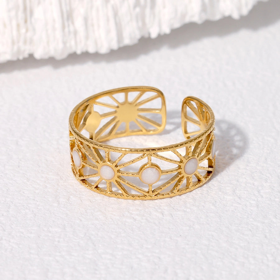 Jewelry Glam Retro French Style Geometric 304 Stainless Steel 18K Gold Plated Enamel Stainless Steel Rings