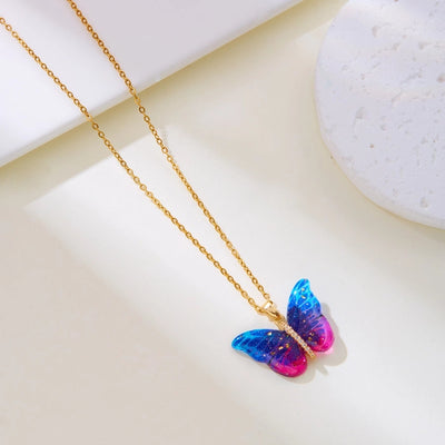 Jewelry Elegant Cute Classic Style Butterfly 201 Stainless Steel Resin Copper Zircon Inlay Pendant Necklace