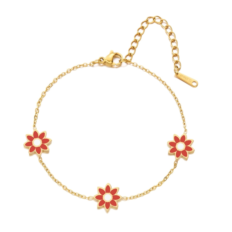 Premium Little Daisy Flower Bracelet Necklace Ear Stud Three-Piece Set Sweet Personality Niche Stainless Steel Ornament