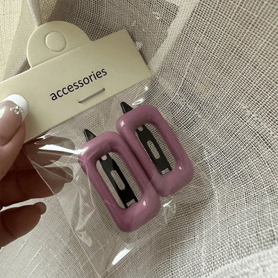 Personalized Girl Color Plastic Hairpin Advanced Design Sense Side Clip Hairpin a Pair of Hairclips Square Bang Clip Frog Buckle Bar Shaped Hair Clip Hairpin