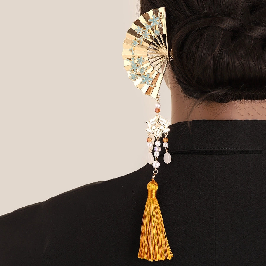 Women's Retro Sector Metal Beaded Tassel Hairpin