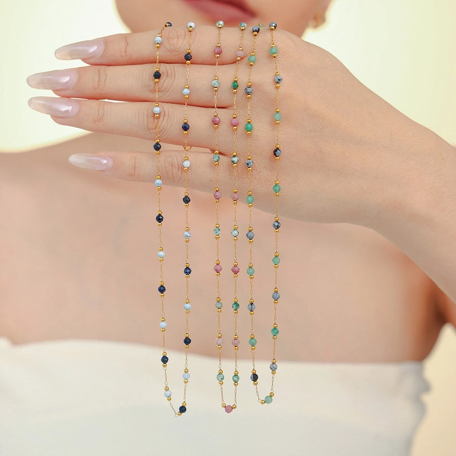 Luxurious Vacation chain natural stone 18K Gold Plated Necklace In Bulk