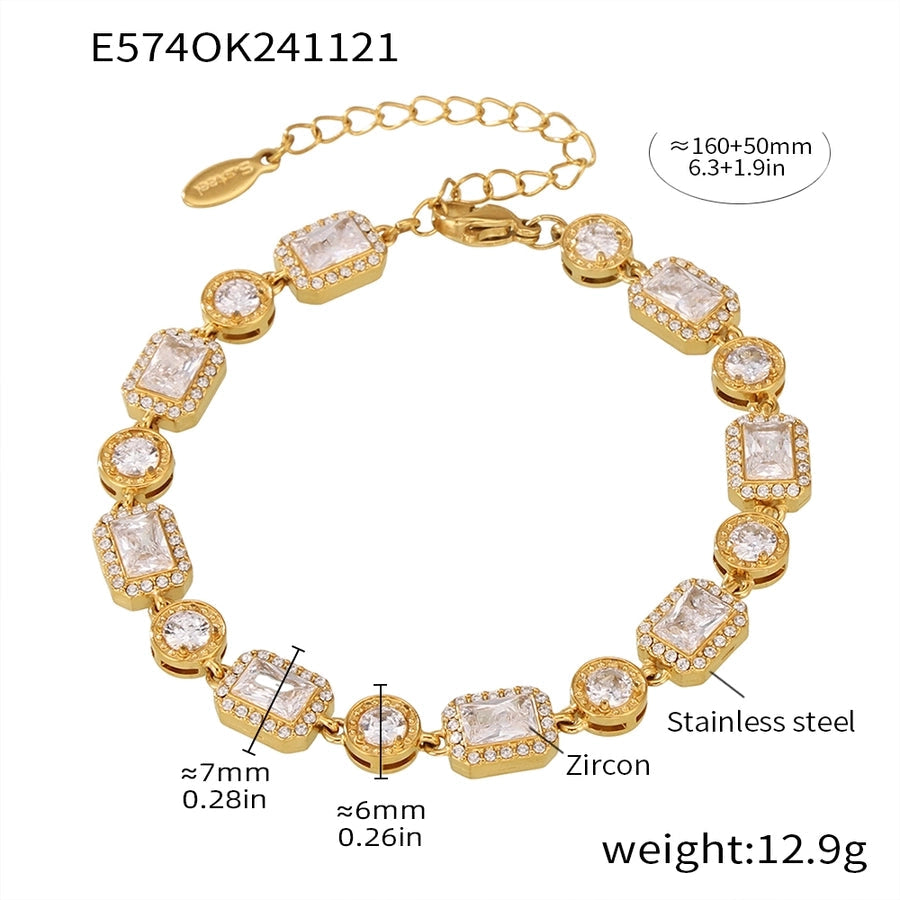 Elegant Luxurious Geometric 304 Stainless Steel 18K Gold Plated Zircon  Bracelets In Bulk