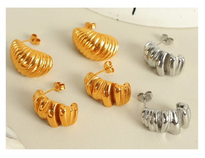 1 Pair IG Style Basic Classic Style Croissant Polishing Plating Pleated 304 Stainless Steel 18K Gold Plated Ear Studs
