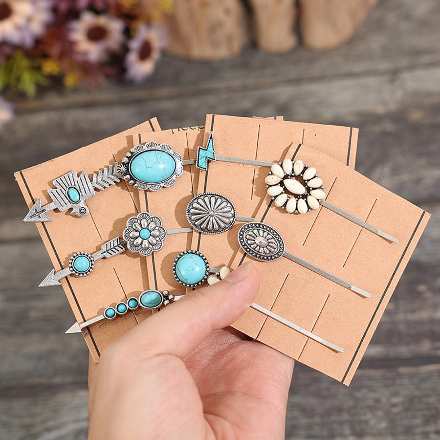 retro solid color alloy plating inlay turquoise hair clip