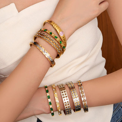 Elegant Geometric Square Leaves Titanium Steel Bangle In Bulk