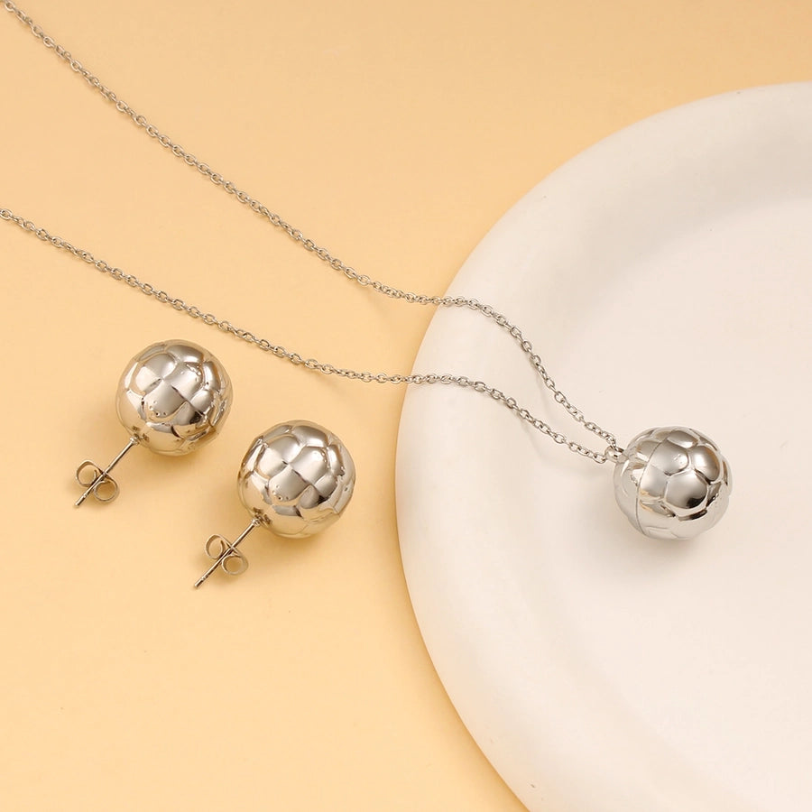 Autumn and Winter  New Arrival Texture Ball Earrings Pendant Necklace Suit Stainless Steel Personality Fashion Short Necklace Stud Earrings
