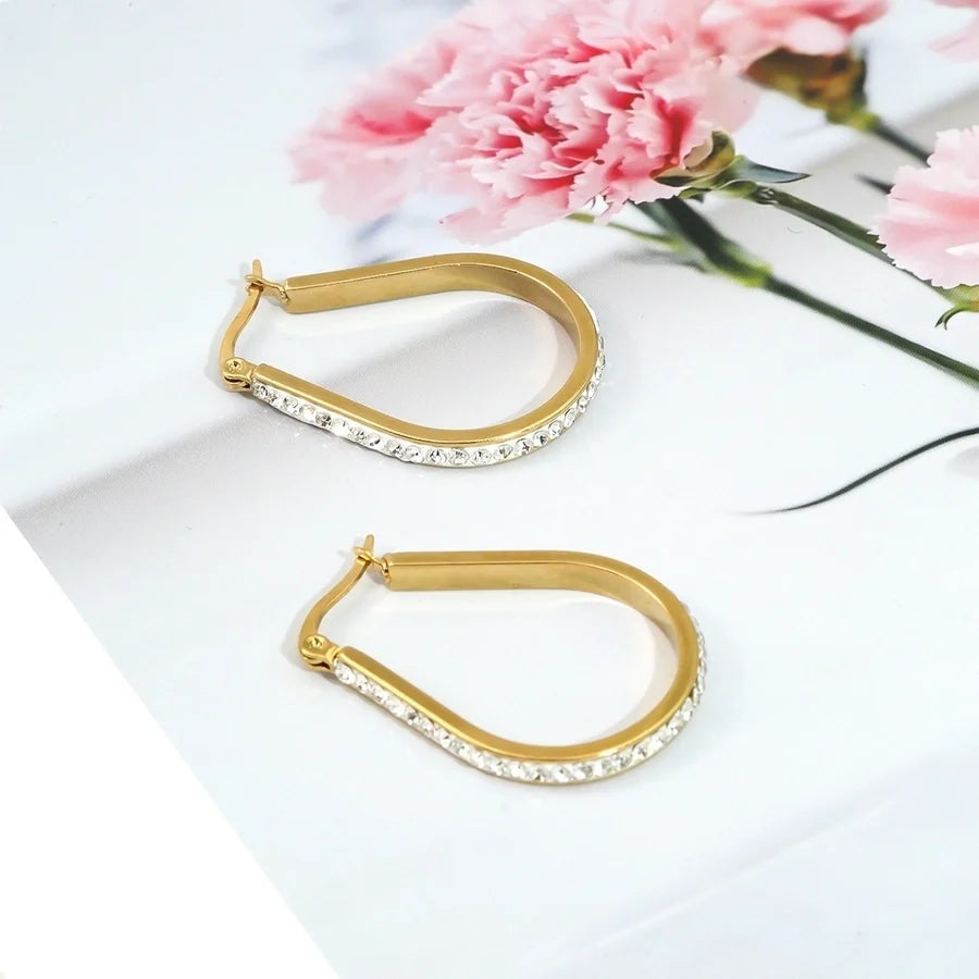 1 Pair Elegant Geometric Plating 304 Stainless Steel Rhinestones 18K Gold Plated Earrings