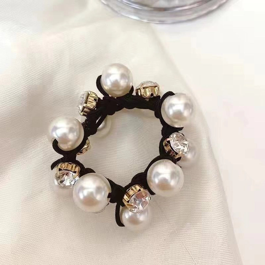Elegant Pearl Head Rope Women's Simple Elegant Hair Rope Korean Cyber Celebrity Rubber Band Hair Rings Ponytail Headwear Leather Cover