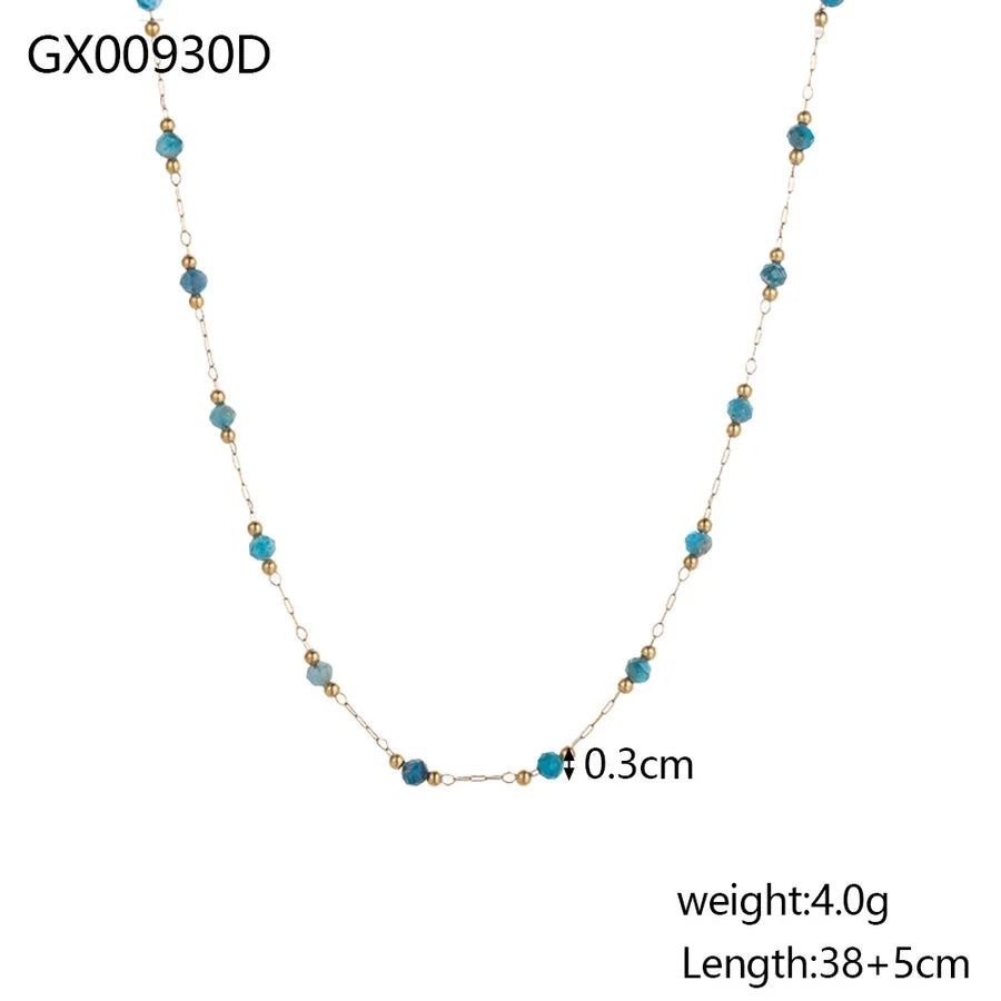 Jewelry Simple Style Bow Knot 304 Stainless Steel natural stone 18K Gold Plated Pendant Necklace