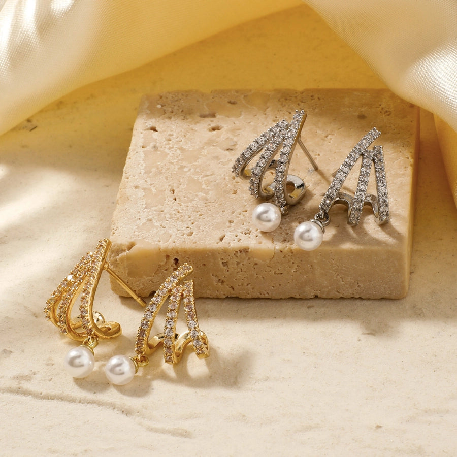 1 Pair Glam Lady Shiny Geometric Inlay Copper Zircon K Gold Plated Rhodium Plated Ear Studs