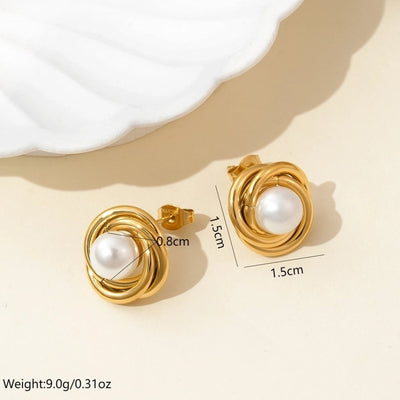 Jewelry Elegant Simple Style Geometric 304 Stainless Steel Artificial Pearls 14K Gold Plated Polishing Plating Inlay Rings Earrings Necklace