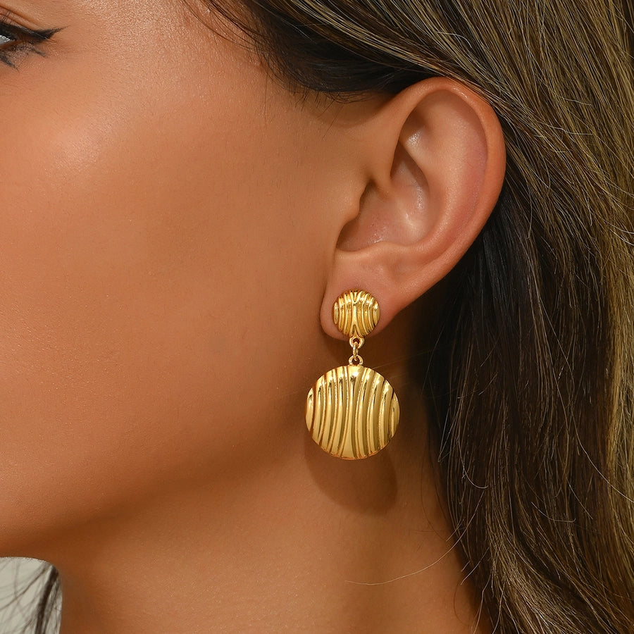 1 Pair Simple Style Classic Style Streetwear Round 304 Stainless Steel Imitation Gold  Drop Earrings