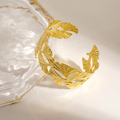 Exaggerated Ginkgo Leaf 304 Stainless Steel Bangle In Bulk