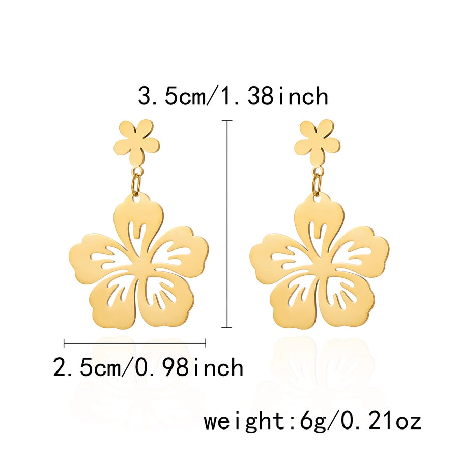 1 Pair Elegant Tropical Leaves Flower Shell 201 Stainless Steel Drop Earrings