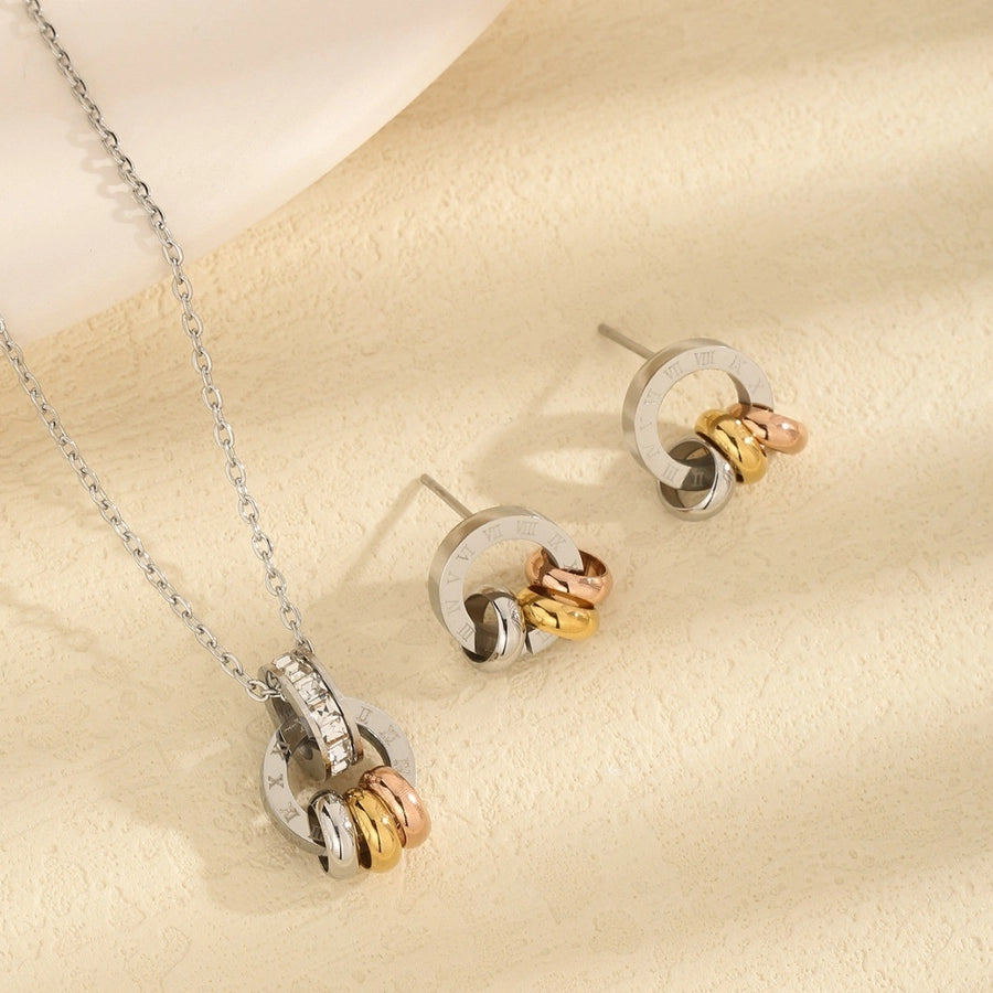 Jewelry Simple Style Roman Style Circle Roman Numeral 304 Stainless Steel Jewelry Set